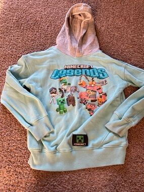 Minecraft Kids Hoodie - Light Aqua with Gray Hood size 8 m Minecraft legends